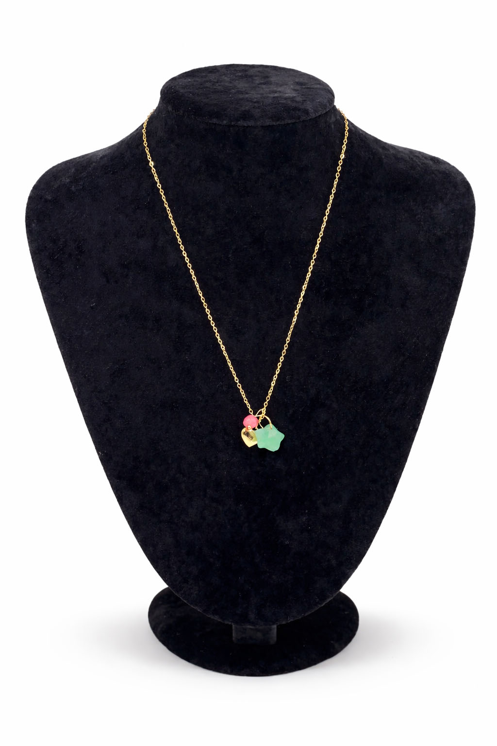 Doğal Taş Detaylı Yıldız ve Kalp Figürlü Altın Renk Çelik Kolye Doğal Taş Detaylı Yıldız ve Kalp Figürlü Altın Renk Çelik Kolye