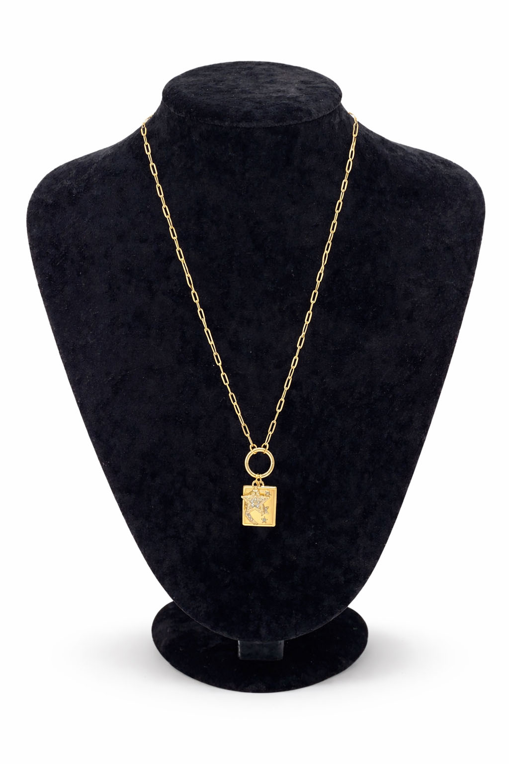 Yıldız ve Ay Figürlü Zirkon Taşlı Altın Renk Çelik Kolye