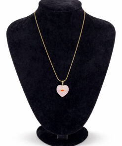 Pembe Doğal Taş ve Zirkon Detaylı Kalp Figürlü Altın Renk Çelik Kolye