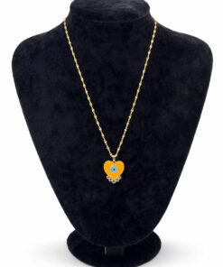 Mineli Nazar Detaylı Renkli Zirkon Taşlı Kalp Figürlü Altın Renk Çelik Kolye