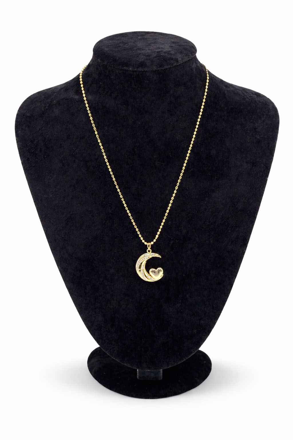 Ay & Kalp Figürlü Zirkon Taşlı Altın Renk Çelik Kolye Ay & Kalp Figürlü Zirkon Taşlı Altın Renk Çelik Kolye