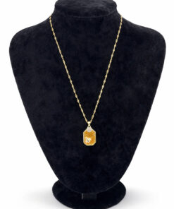 Arı Figürlü Petek Desenli Zirkon Taşlı Altın Renk Çelik Kolye