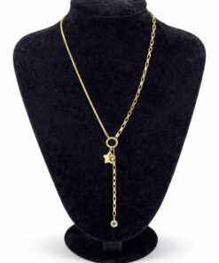 Yıldız ve Nazar Detaylı Altın Renk Çelik Kolye