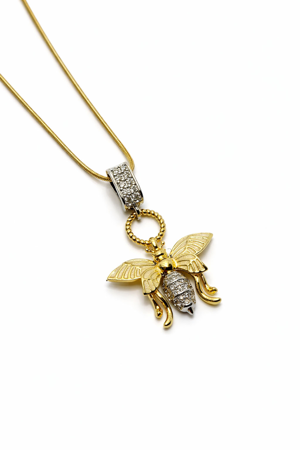 Arı Figürlü Zirkon Taş Detaylı Altın Renk Çelik Kolye