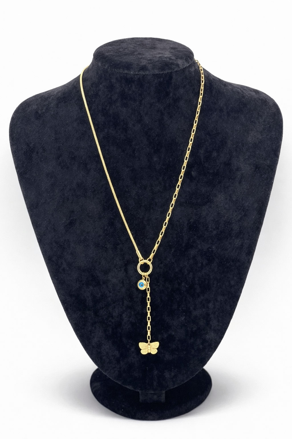 Nazar Boncuklu Kelebek Figürlü Altın Renk Çelik Kolye