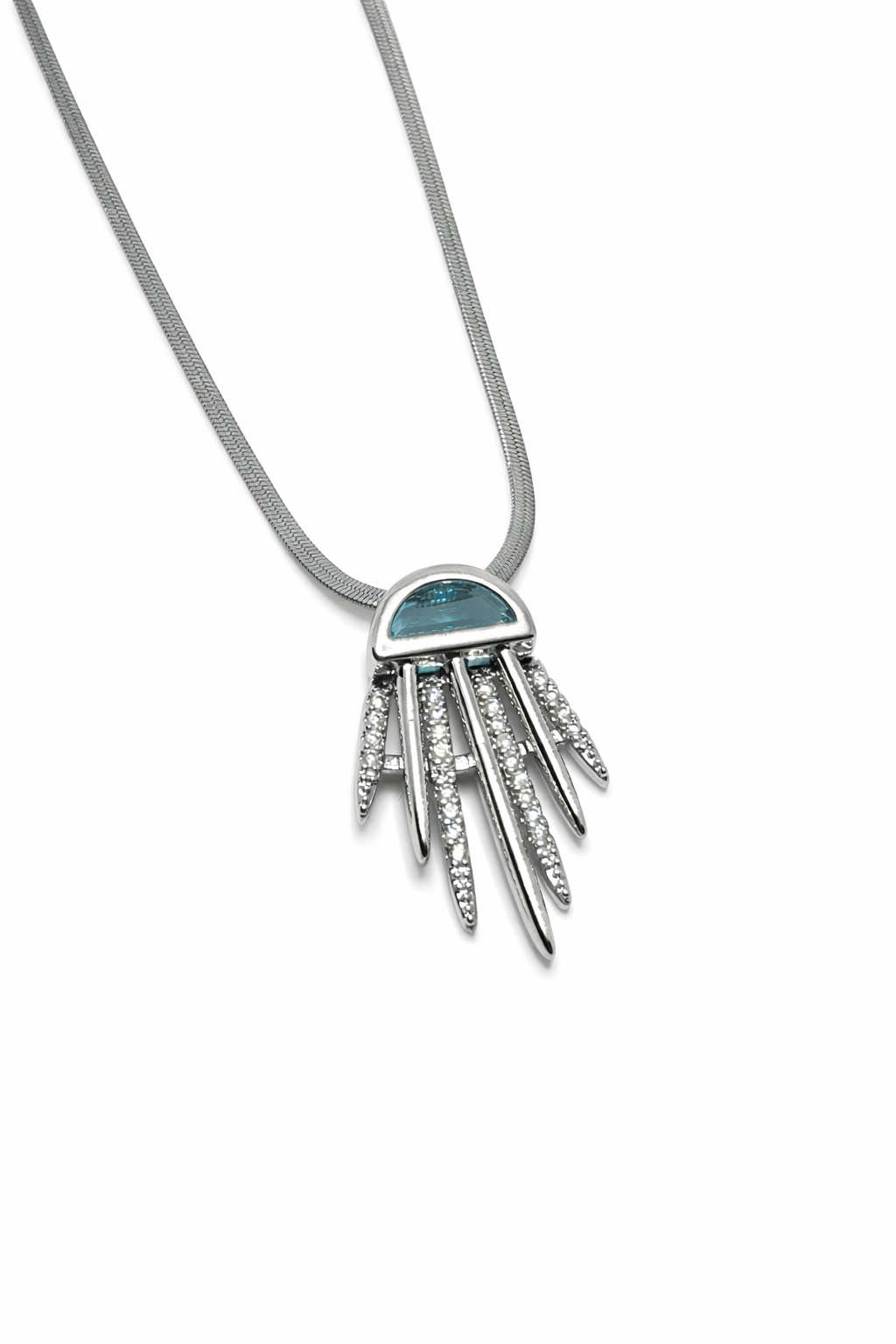 Mavi ve Beyaz Zirkon Taşlı İtalyan Zincir Çelik Kolye