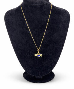 Seyahat Tema Figürlü Mineli Zirkon Taşlı Altın Renk Çelik Kolye