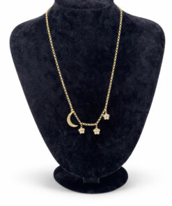 Ay ve Yıldız Figürlü Zirkon Taşlı Altın Renk Çelik Kolye