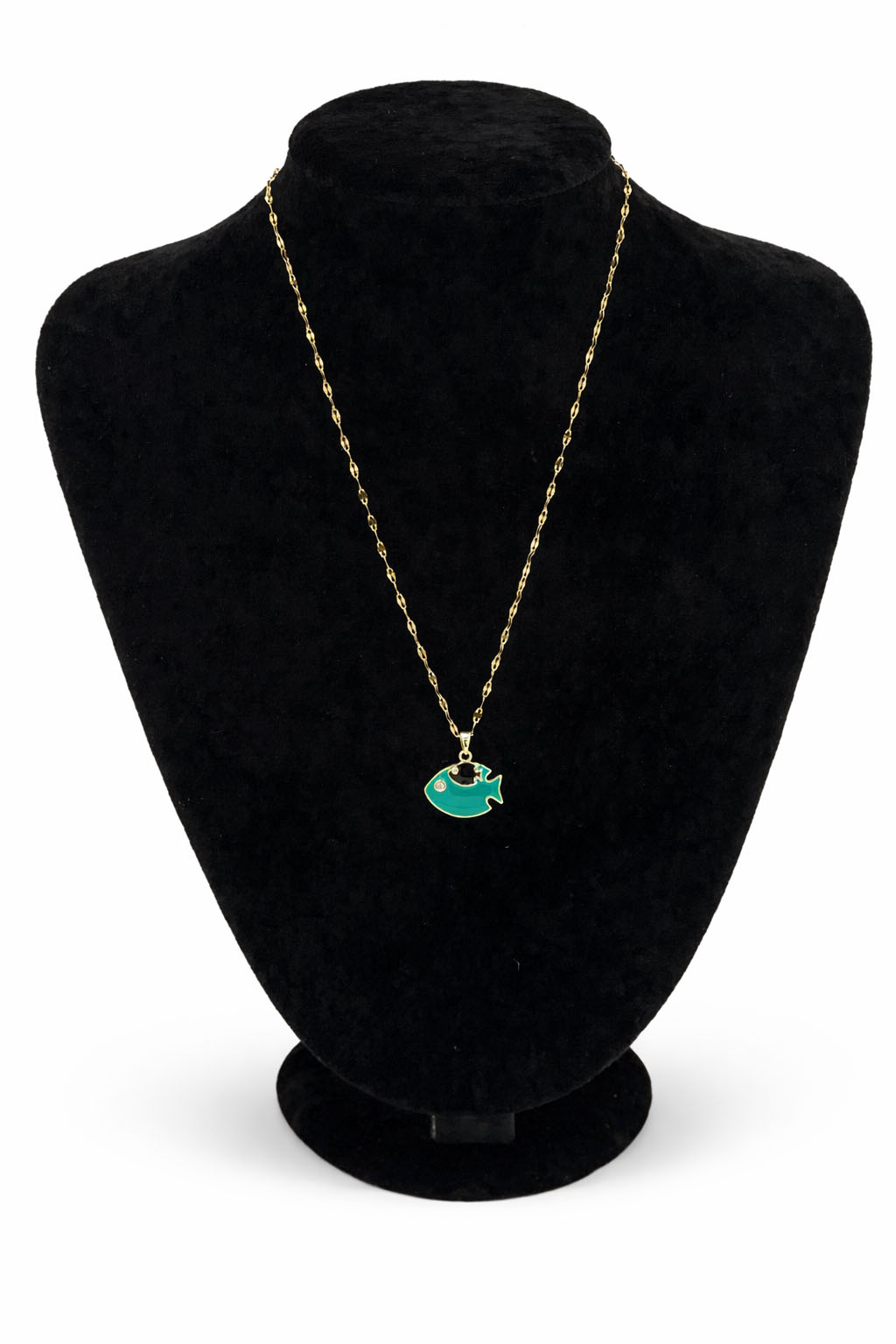 Mineli Balık Figürlü Zirkon Taşlı Altın Renk Çelik Kolye