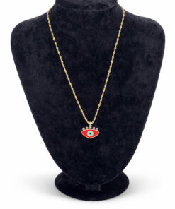 Nazar Boncuk Detaylı Mineli Renkli Zirkon Taşlı Altın Renk Çelik Kolye