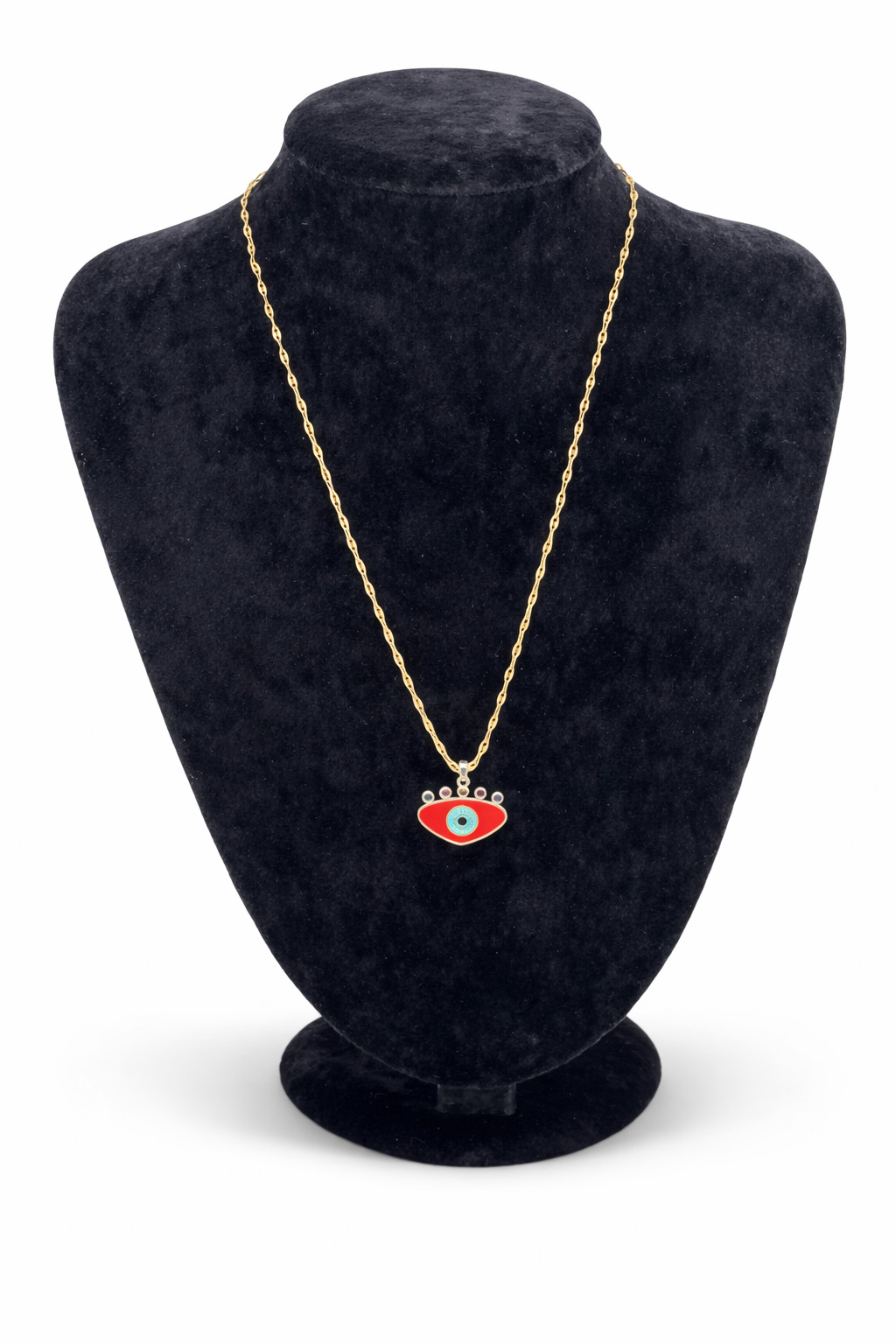 Nazar Boncuk Detaylı Mineli Renkli Zirkon Taşlı Altın Renk Çelik Kolye