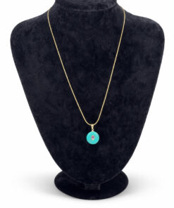 Turkuaz Doğal Taş ve Zirkon Detaylı Altın Renk Çelik Kolye