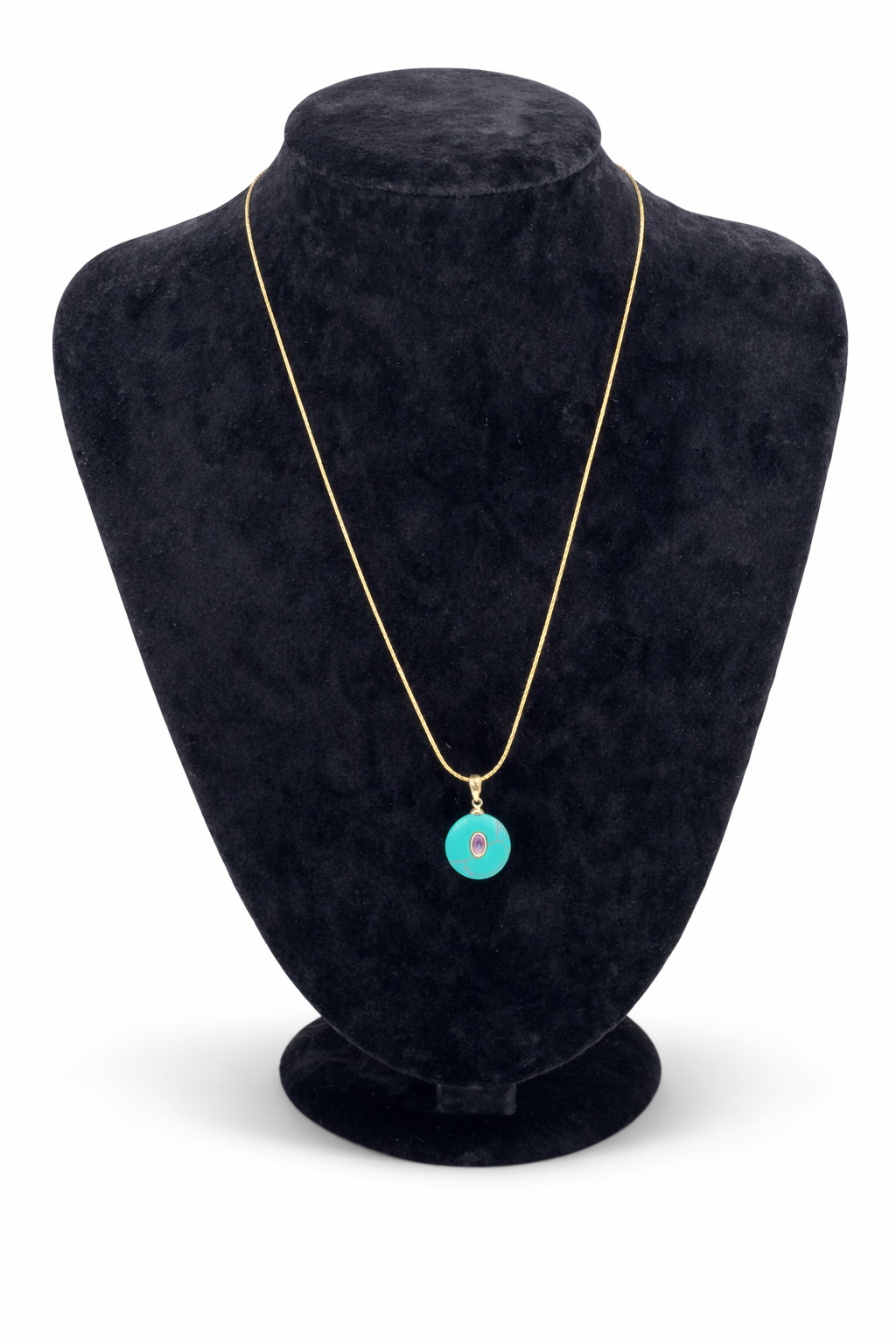 Turkuaz Doğal Taş ve Zirkon Detaylı Altın Renk Çelik Kolye