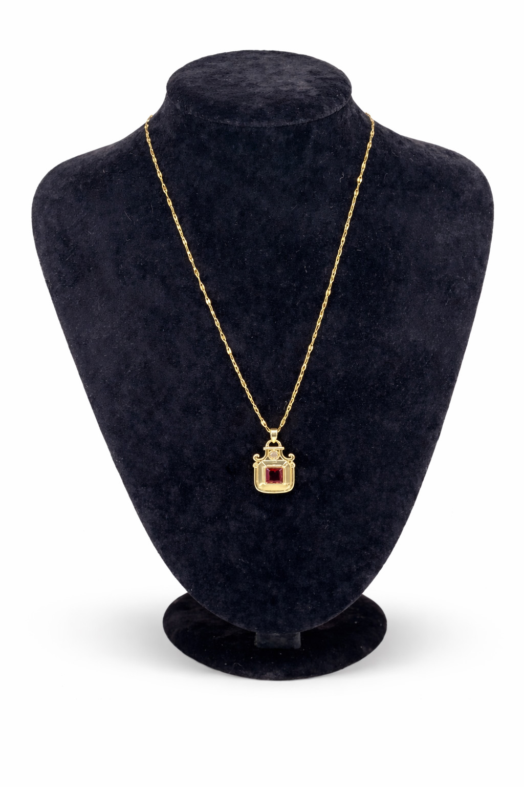 Kırmızı Zirkon Taş Detaylı Altın Renk Çelik Kolye