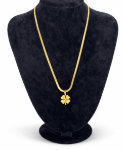 Dört Yaprak Yonca Figürlü Altın Renk Çelik Kolye