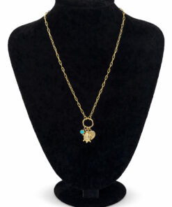 Çok Figürlü Turkuaz Detaylı Altın Renk Çelik Kolye