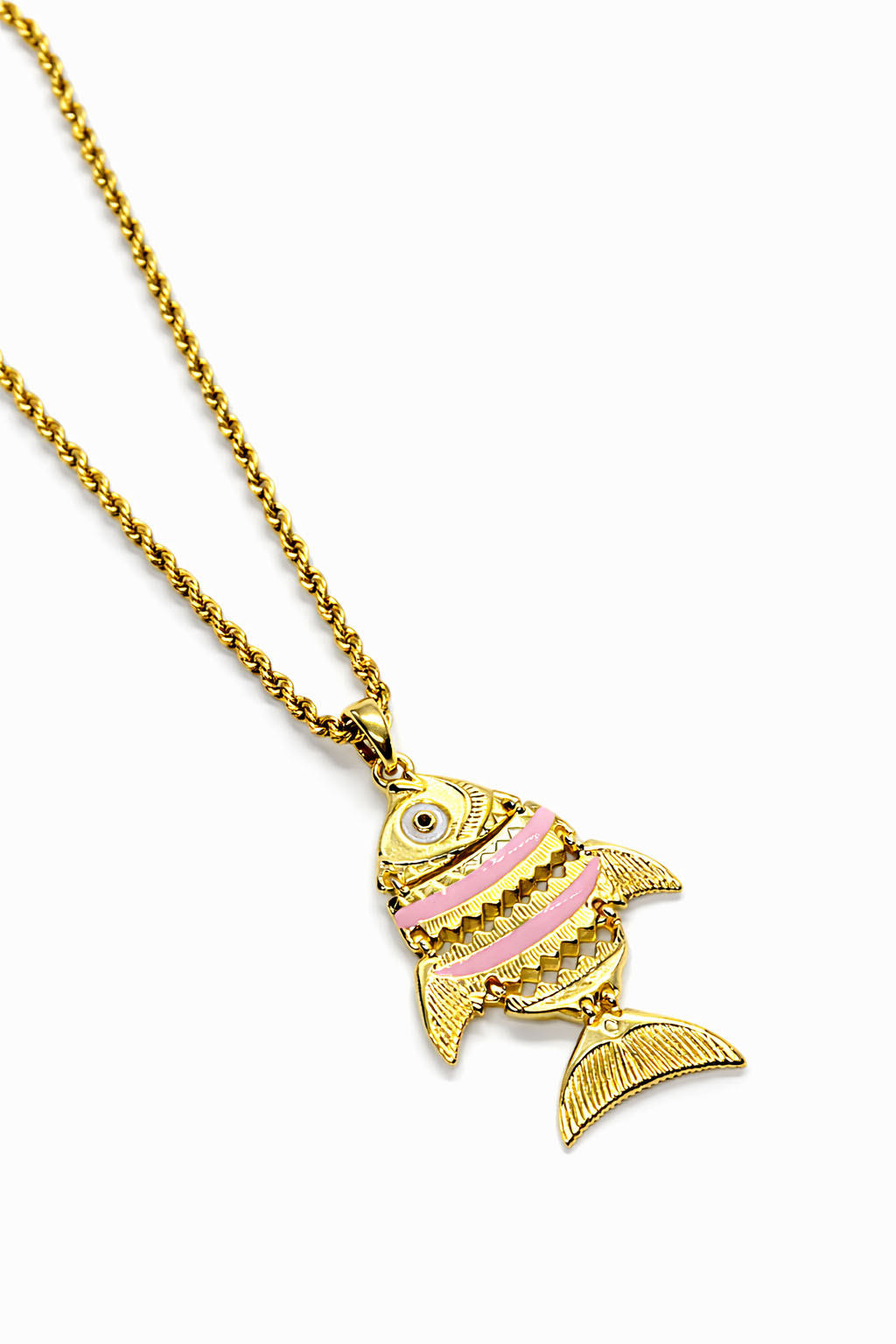 Renkli Mineli Balık Figürlü Altın Renk Çelik Kolye Renkli Mineli Balık Figürlü Altın Renk Çelik Kolye