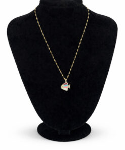 Renkli Mineli Balık Figürlü Zirkon Taşlı Altın Renk Çelik Kolye