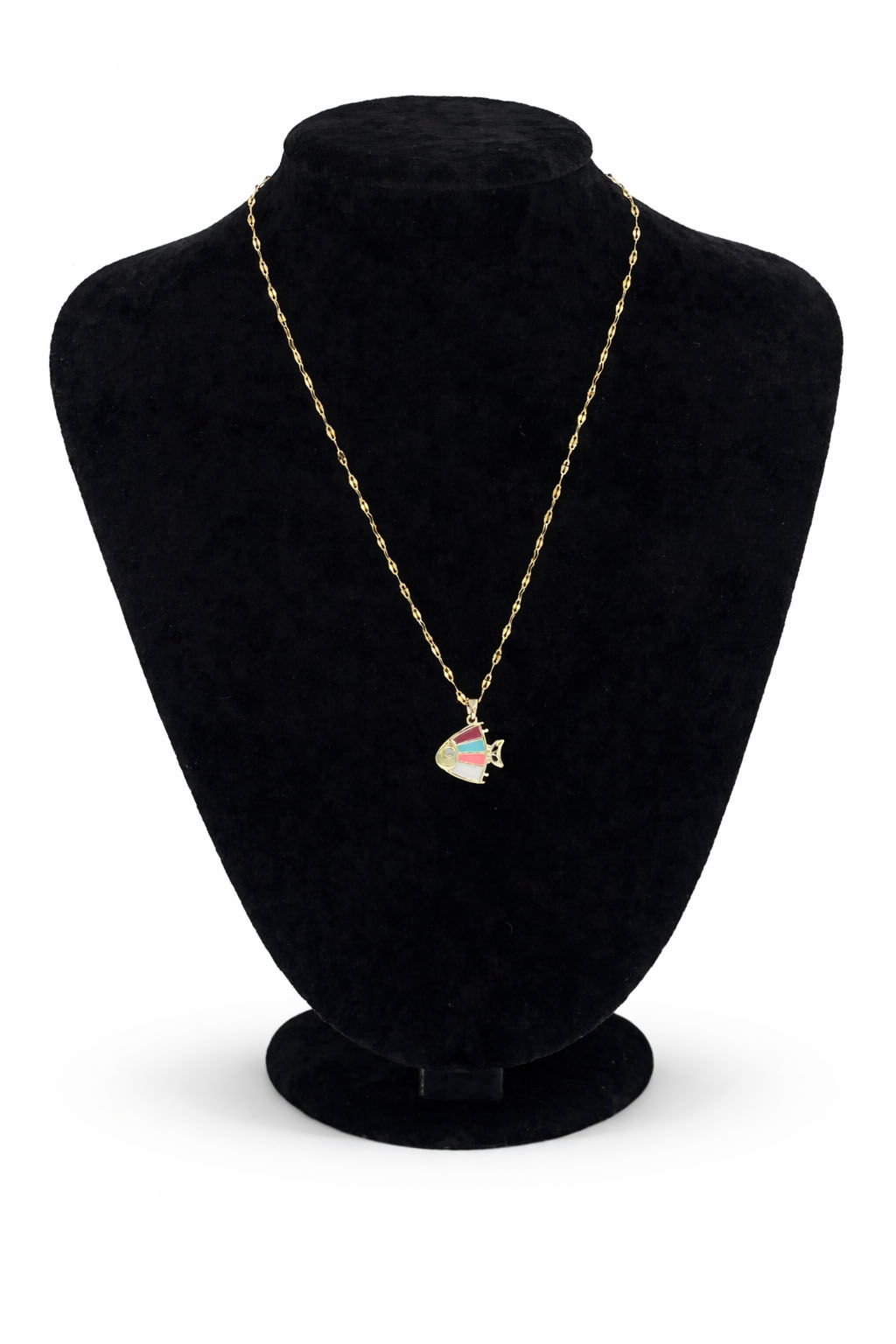 Renkli Mineli Balık Figürlü Zirkon Taşlı Altın Renk Çelik Kolye Renkli Mineli Balık Figürlü Zirkon Taşlı Altın Renk Çelik Kolye