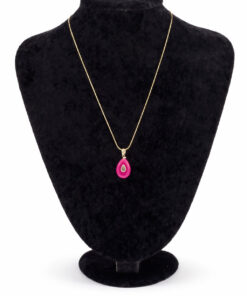 Fuşya Doğal Taş Detaylı Altın Renk Çelik Kolye