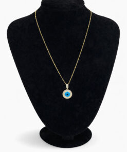 Zirkon Taşlı Nazar Boncuk Detaylı Çelik Kolye