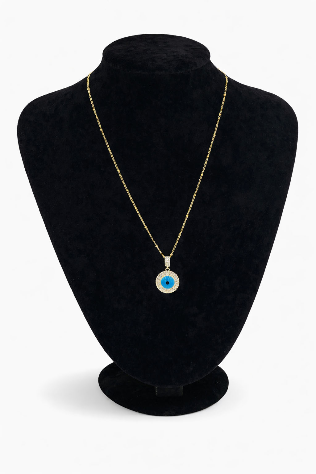 Zirkon Taşlı Nazar Boncuk Detaylı Çelik Kolye