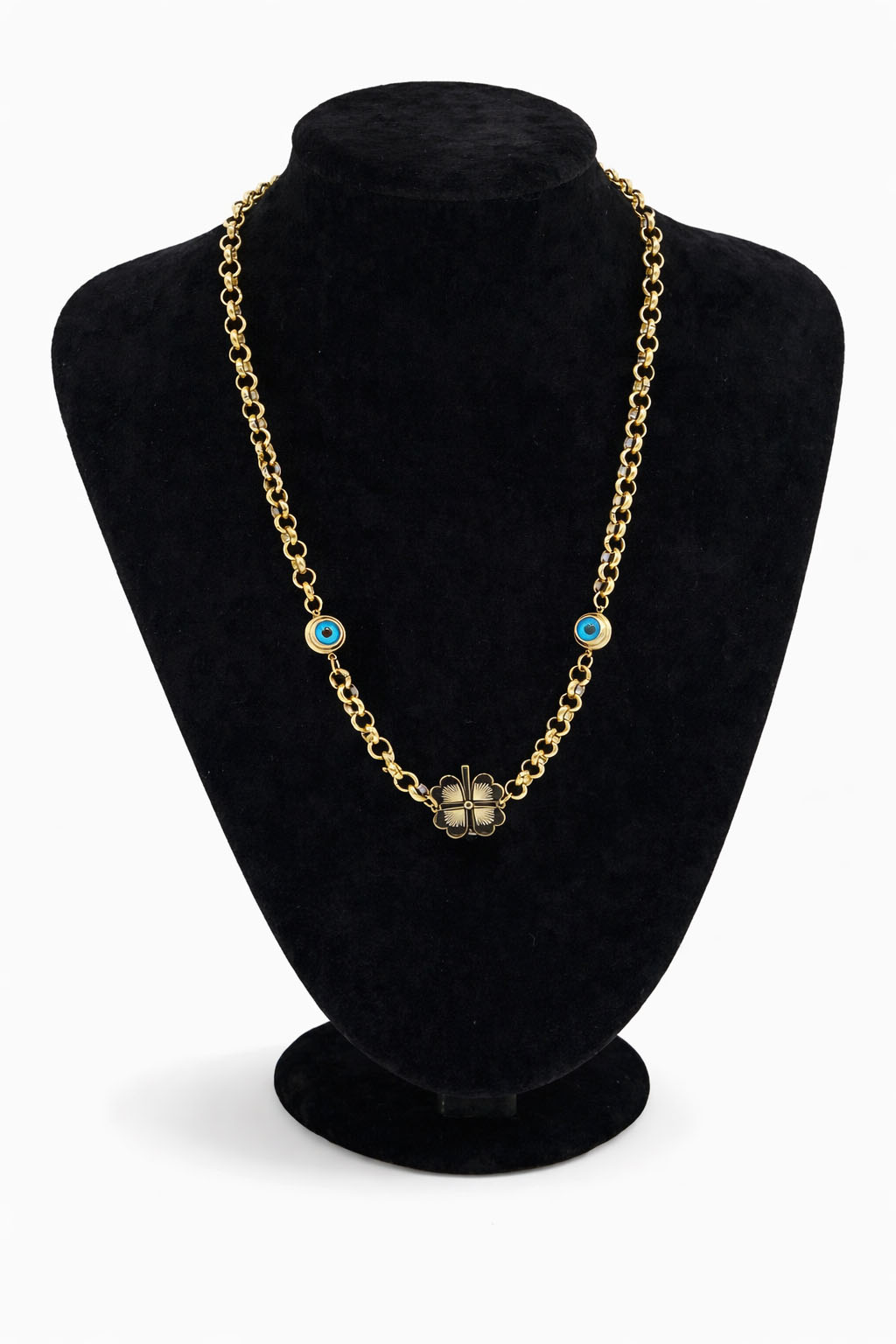 Nazar Boncuk Detaylı Yonca Figürlü Çelik Kolye