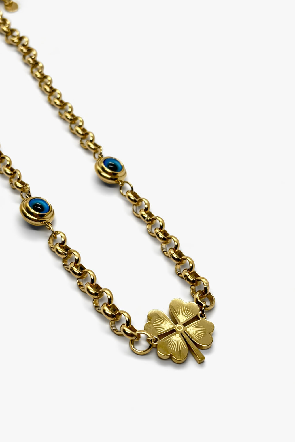 Nazar Boncuk Detaylı Yonca Figürlü Çelik Kolye