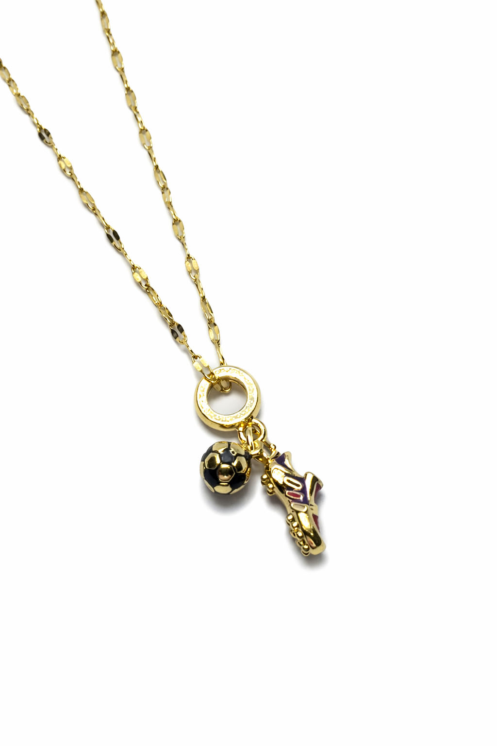 Top & Krampon Figürlü Altın Renk Çelik Kolye