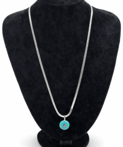 Turkuaz Taşlı Zirkon Detaylı İtalyan Zincir Çelik Kolye