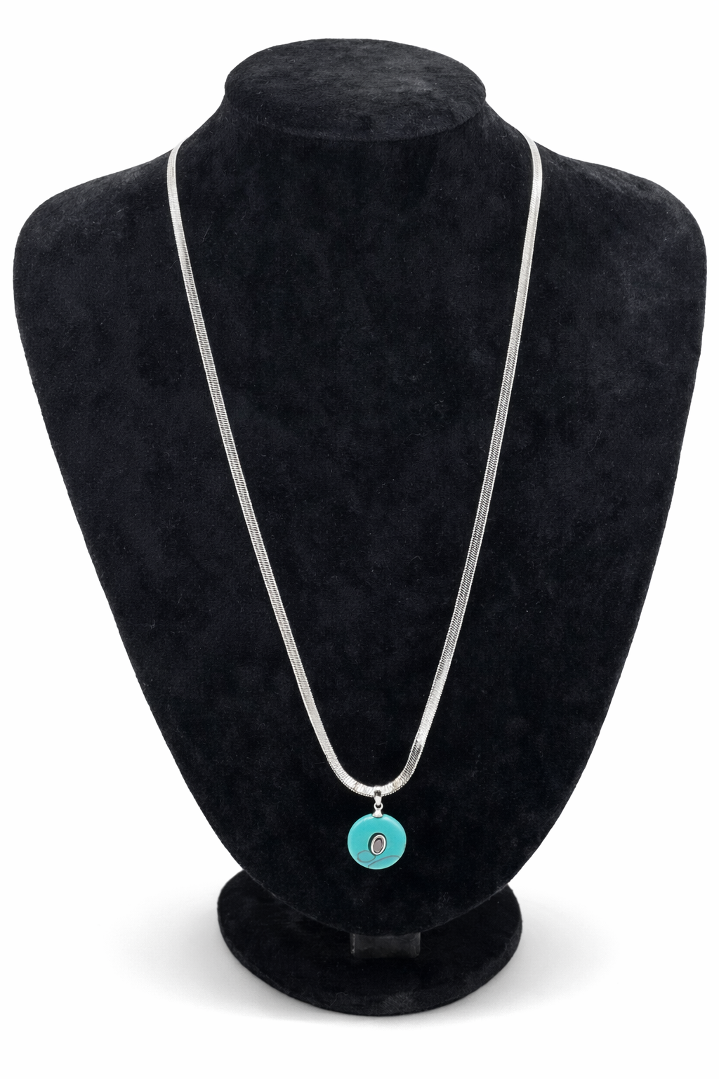 Turkuaz Taşlı Zirkon Detaylı İtalyan Zincir Çelik Kolye