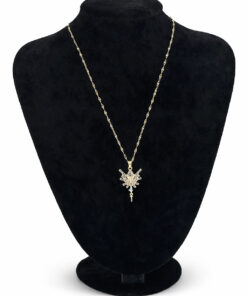 Işıltılı Yıldız Formlu Zirkon Taşlı Altın Renk Çelik Kolye