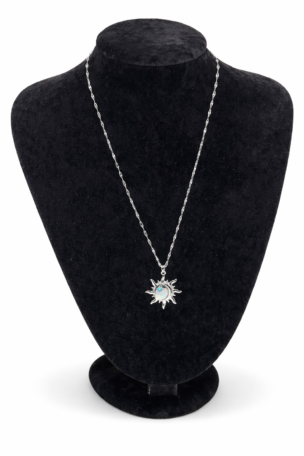 Güneş Figürlü Turkuaz Taş Detaylı Çelik Kolye