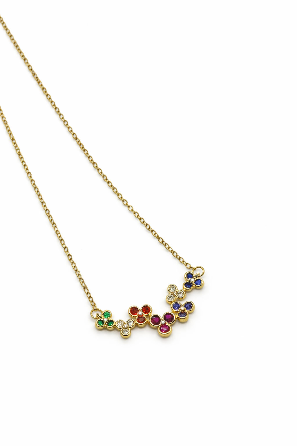 Renkli Çiçek Figürlü Zirkon Taşlı Altın Renk Çelik Kolye Renkli Çiçek Figürlü Zirkon Taşlı Altın Renk Çelik Kolye