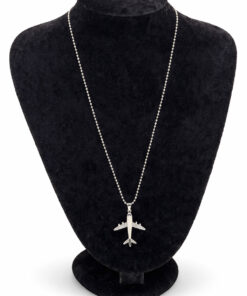 Uçak Figürlü Zirkon Taşlı Çelik Kolye