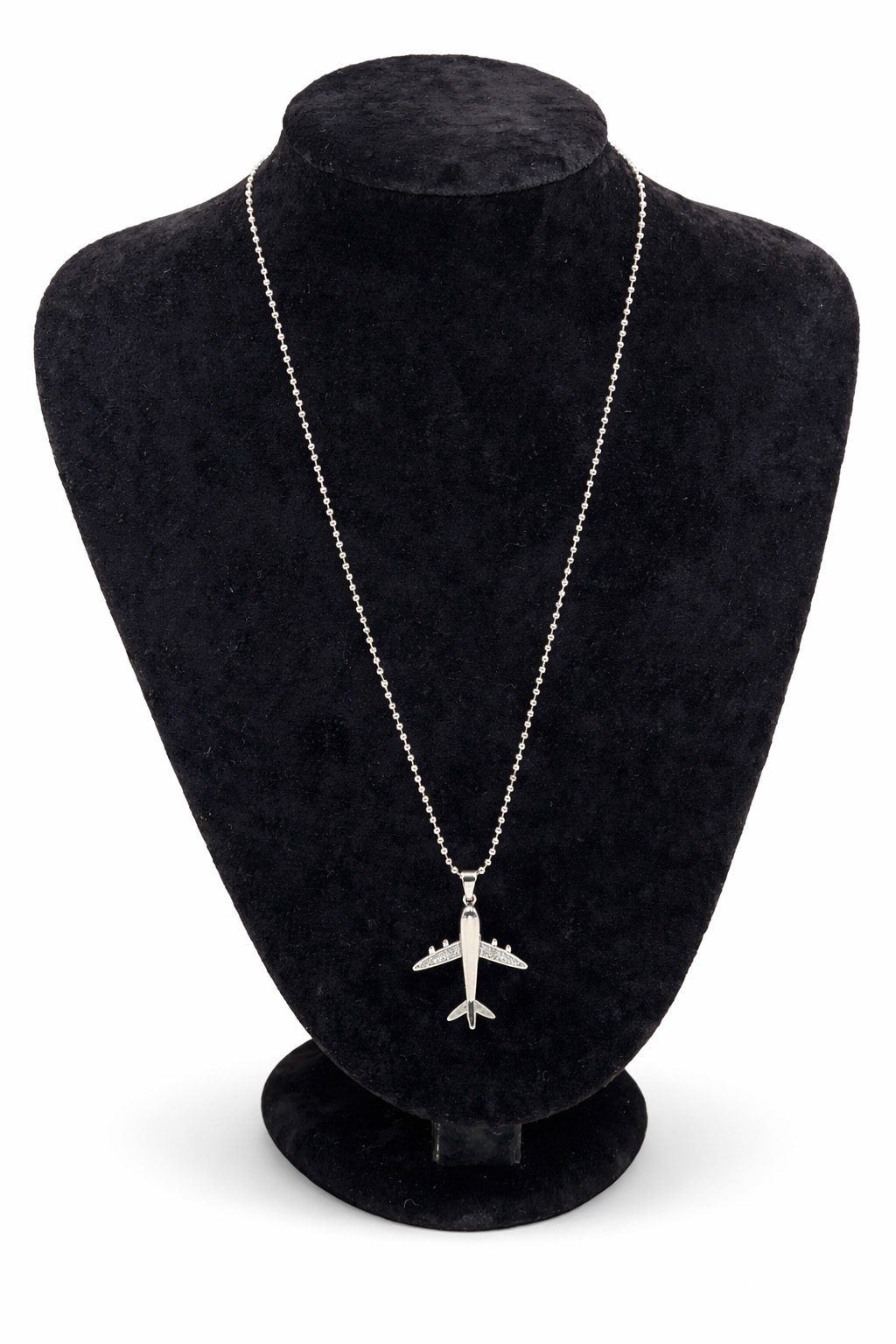 Uçak Figürlü Zirkon Taşlı Çelik Kolye