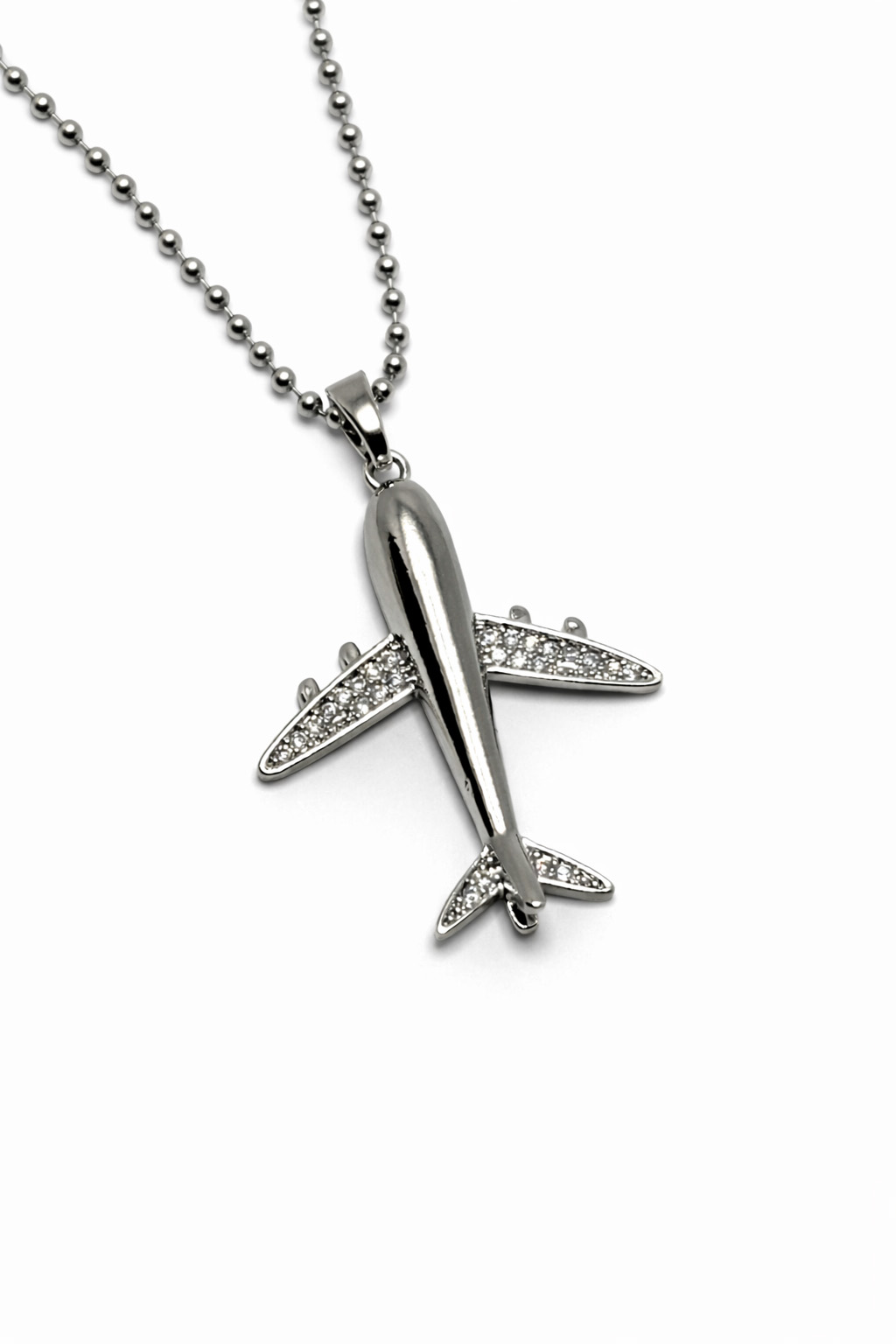 Uçak Figürlü Zirkon Taşlı Çelik Kolye
