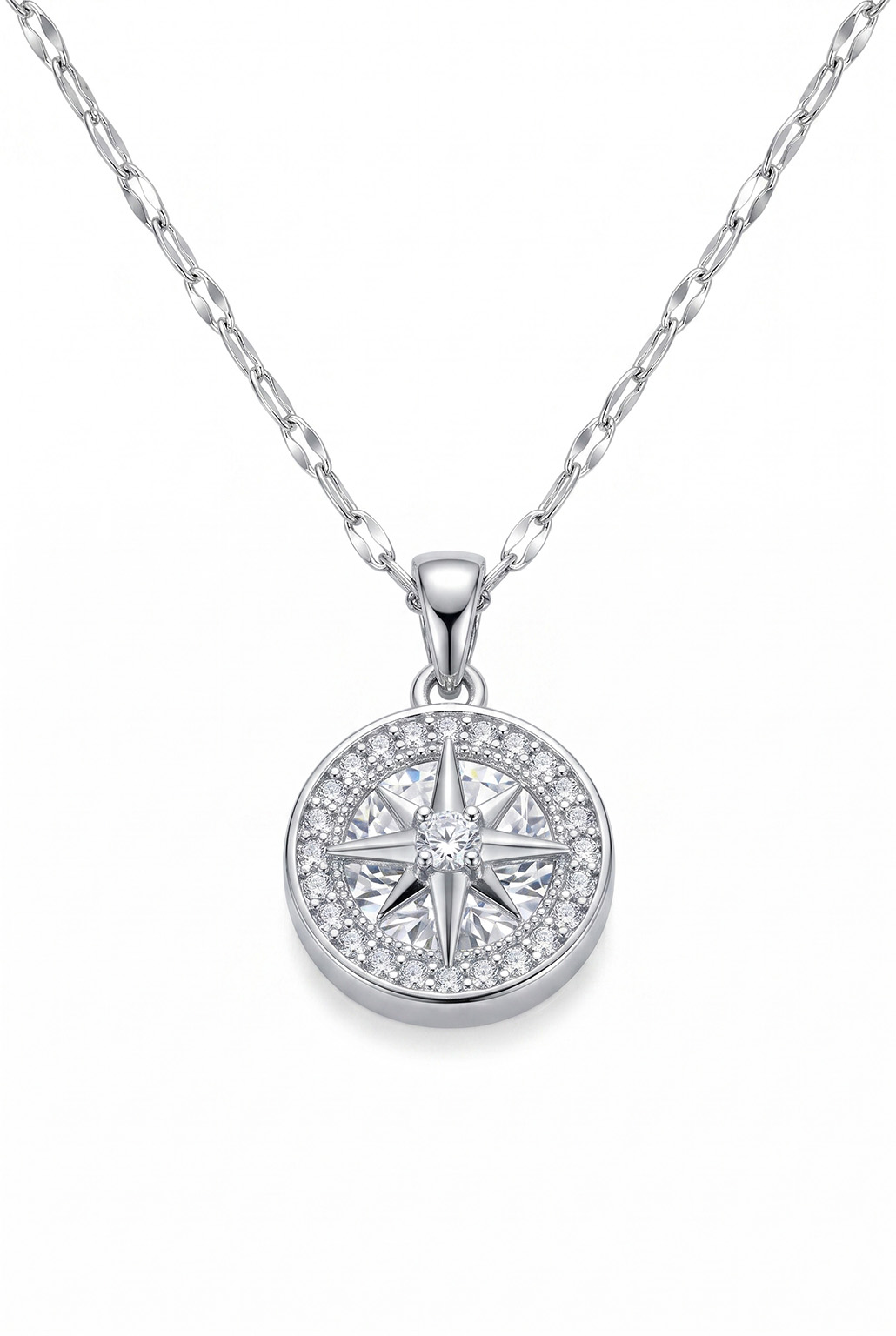 Pusula Figürlü Zirkon Taşlı Çelik Kolye