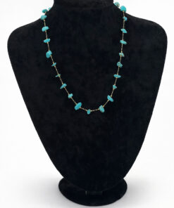 Turkuaz Doğal Taş Detaylı Altın Renk Çelik Kolye