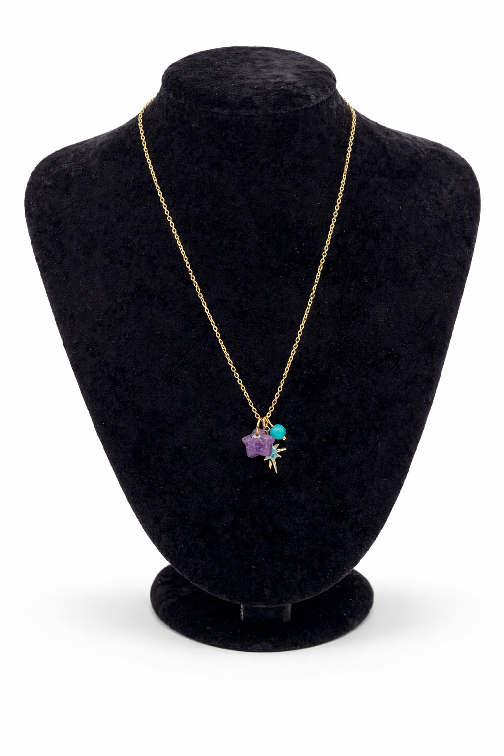 Doğal Taş ve Zirkon Taş Detaylı Altın Renk Çelik Kolye